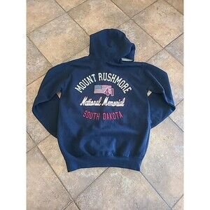 Prairie Mountain Hoodie Men's Med Embroidered Full Zip Mount Rushmore Navy Blue